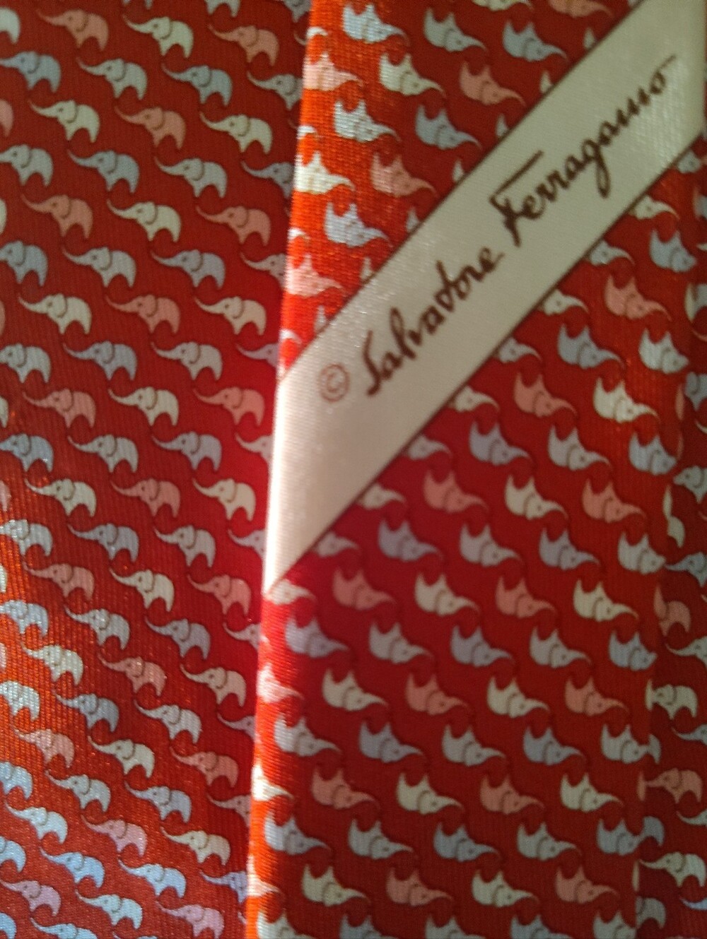 Salvatore Ferragamo Vintage Men's Red Silk Tie Elephant Animal Novelty Italy